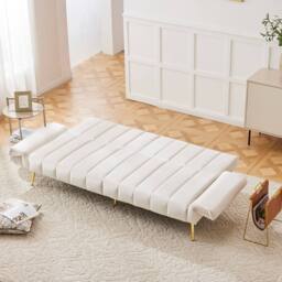 ModernLuxe Velvet sofa bed with adjustable backrest, armrests & sleeper in Beige - thumbnail 6
