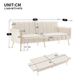 ModernLuxe Velvet sofa bed with adjustable backrest, armrests & sleeper in Beige - thumbnail 8