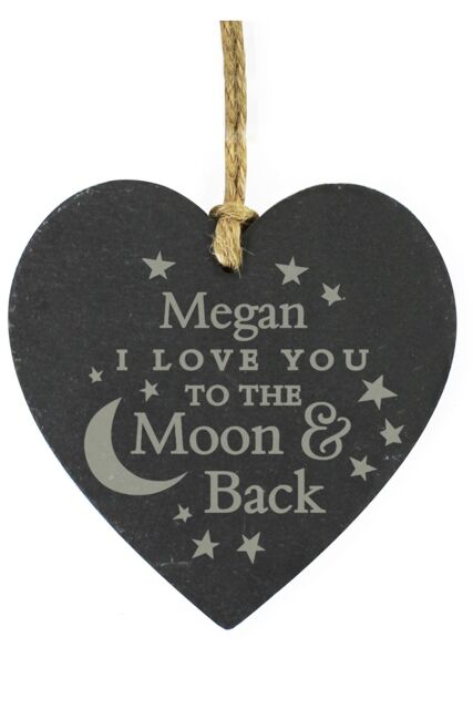 Personalised Memento Company Personalised Engraved Moon & Back Slate Heart Decoration in Black - image 1