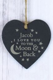 Personalised Memento Company Personalised Engraved Moon & Back Slate Heart Decoration in Black - thumbnail 4