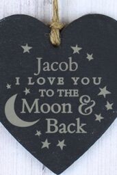 Personalised Memento Company Personalised Engraved Moon & Back Slate Heart Decoration in Black - thumbnail 3