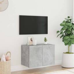 Berkfield Home TV Wall Cabinet with LED Lights Concrete Grey 60x35x41 cm - Size: 60 x 35 x 41 cm - thumbnail 4