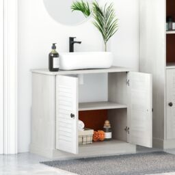 "Berkfield Home Sink Cabinet ""VIGO"" with Doors, 67.5x34x59 cm, made from solid pine wood in White - Size: 67.5x34x59 cm" - thumbnail 4