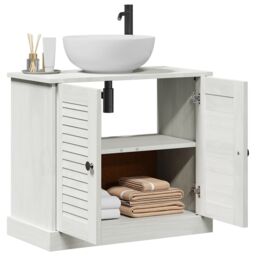"Berkfield Home Sink Cabinet ""VIGO"" with Doors, 67.5x34x59 cm, made from solid pine wood in White - Size: 67.5x34x59 cm" - thumbnail 3