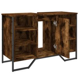 Berkfield Home Modern Bathroom Sink Cabinet Smoked Oak 91x35x60 cm Engineered Wood - Size: 91 x 35 x 60 cm - thumbnail 8