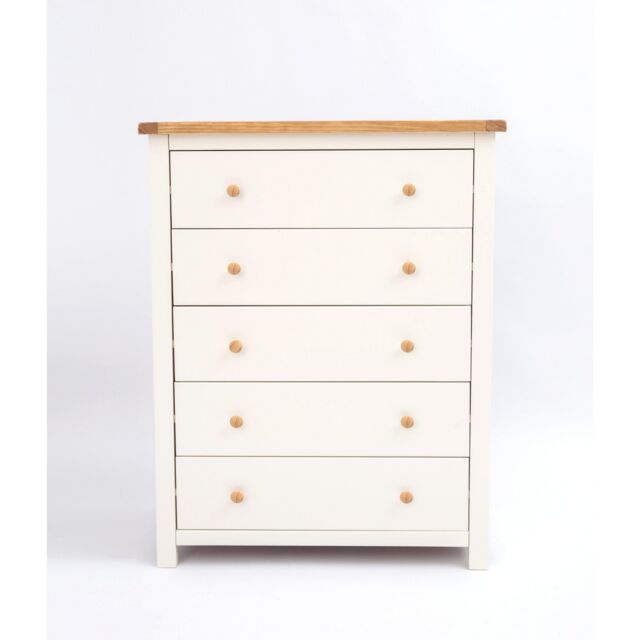 Cabinet Bits Maggiori 5 Drawer Chest of Drawers Wood Knob in Off-White - image 1