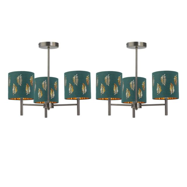 First Choice Lighting Set of 2 Brea - Antique Brass Light Fittings & Dark Green Fern Shades in Gold - image 1