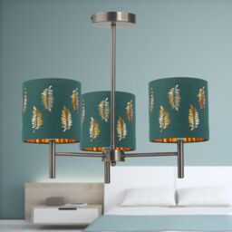 First Choice Lighting Set of 2 Brea - Antique Brass Light Fittings & Dark Green Fern Shades in Gold - thumbnail 5