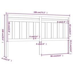 Berkfield Home Bed Headboard Grey 186x4x100 cm Solid Wood Pine - Size: 186 x 4 x 100 cm - thumbnail 5