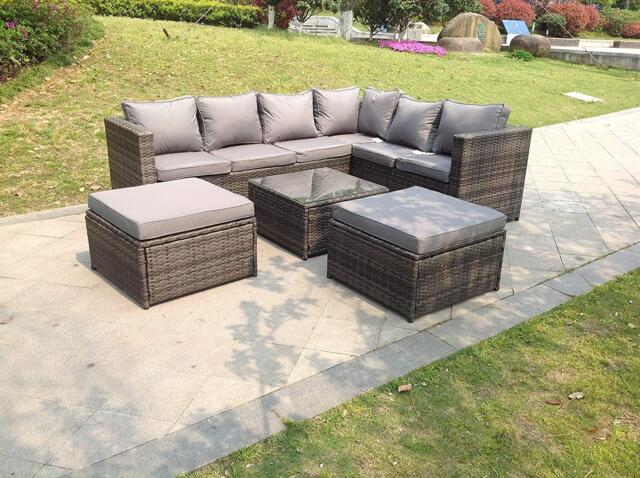 8 Seater Grey Rattan Sofa Set Coffee Table Footstool Garden Furniture Outdoor - image 1