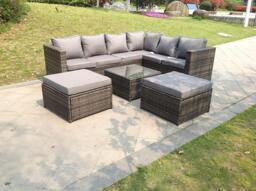 8 Seater Grey Rattan Sofa Set Coffee Table Footstool Garden Furniture Outdoor - thumbnail 3