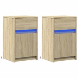 Berkfield Home Bedside Cabinets with LED Lights 2 pcs Sonoma Oak Engineered Wood in Light Oak - thumbnail 3