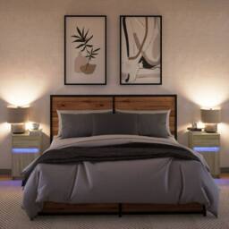 Berkfield Home Bedside Cabinets with LED Lights 2 pcs Sonoma Oak Engineered Wood in Light Oak - thumbnail 4
