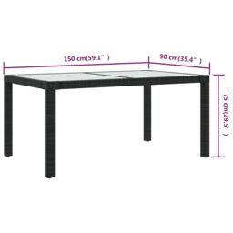 Berkfield Home Garden Table 150x90x75 cm Tempered Glass & Poly Rattan Black - Size: 150 x 90 x 75 cm - thumbnail 5