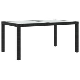 Berkfield Home Garden Table 150x90x75 cm Tempered Glass & Poly Rattan Black - Size: 150 x 90 x 75 cm - thumbnail 2