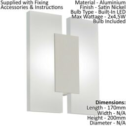 Loops 2 PACK Wall Light Colour Satin Nickel Shade Satined Plastic LED 2x4.5W Included in Metallics - thumbnail 2