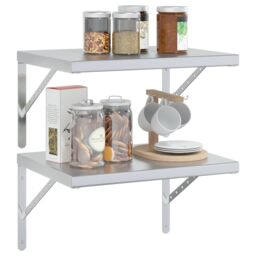 Berkfield Home Wall Shelves 2 pcs 50x40 cm Silver Stainless Steel - thumbnail 4