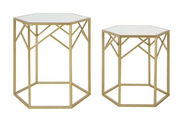 Orsina Luxe Set Of 2 Hexagonal Side Tables, Champagne Finish Tables, Decorative Tables, Settee Side Nesting Tables in Gold - image 1