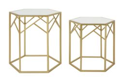 Orsina Luxe Set Of 2 Hexagonal Side Tables, Champagne Finish Tables, Decorative Tables, Settee Side Nesting Tables in Gold - thumbnail 1