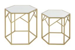 Orsina Luxe Set Of 2 Hexagonal Side Tables, Champagne Finish Tables, Decorative Tables, Settee Side Nesting Tables in Gold - thumbnail 2