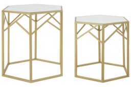 Orsina Luxe Set Of 2 Hexagonal Side Tables, Champagne Finish Tables, Decorative Tables, Settee Side Nesting Tables in Gold - thumbnail 3