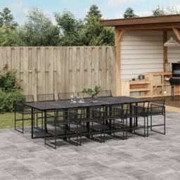 Berkfield Home Beautiful 11 Piece Garden Dining Set Black Poly Rattan - thumbnail 2