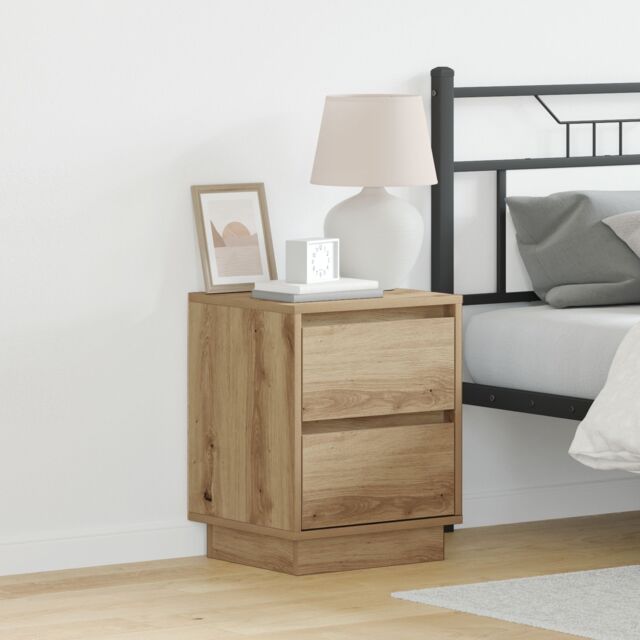 Berkfield Home Bedside Cabinet with LED Lights Artisan Oak 39x34.5x50 cm - image 1
