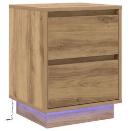 Berkfield Home Bedside Cabinet with LED Lights Artisan Oak 39x34.5x50 cm - thumbnail 2