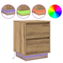 Berkfield Home Bedside Cabinet with LED Lights Artisan Oak 39x34.5x50 cm - thumbnail 4