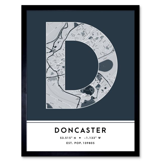 "Wee Blue Coo Wall Art Print Doncaster England United Kingdom City Map Modern Typography Stylish Letter Framed Word in Navy - Size: W12"" x H16""" - image 1