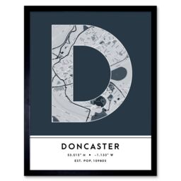 "Wee Blue Coo Wall Art Print Doncaster England United Kingdom City Map Modern Typography Stylish Letter Framed Word in Navy - Size: W12"" x H16""" - thumbnail 1
