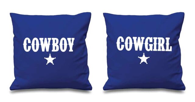 60 SECOND MAKEOVER Cowboy Cowgirl Blue Cushion Covers - Size: 40 cm x 40 cm