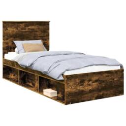 Berkfield Home Bed Frame with Headboard Smoked Oak 75 x 190 cm Solid Pine Wood in Brown - thumbnail 2