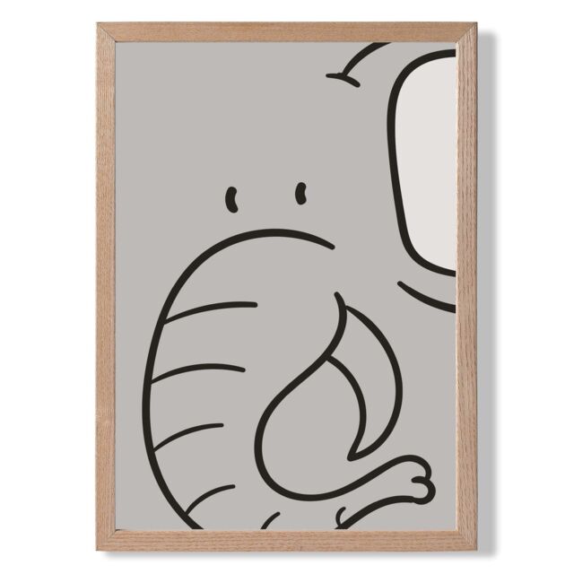 ARTZE Cute Cartoon Style Elephant Framed Print SIZE: A2 with Oak Frame in Grey - Size: A4 - image 1