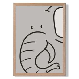 ARTZE Cute Cartoon Style Elephant Framed Print SIZE: A2 with Oak Frame in Grey - Size: A4