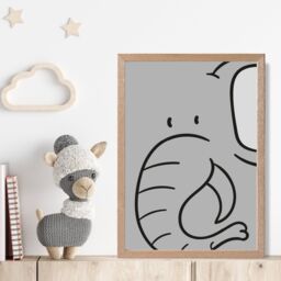 ARTZE Cute Cartoon Style Elephant Framed Print SIZE: A2 with Oak Frame in Grey - Size: A4 - thumbnail 2