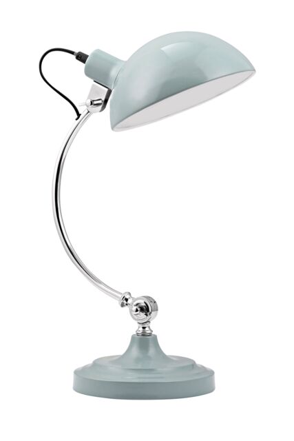 Orsina Shutter Blue Table Lamp, Round Base Desk Lamp With Arched Chrome Arm & Hood, Durable Metal Night Light - image 1