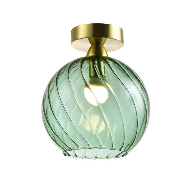 Happy Homewares Designer Chic Ceiling Light with Brushed Base & Glass Shade in Green - image 1