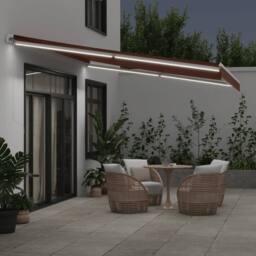 Berkfield Home Manual Retractable Awning with LED Brown 450x300 cm - thumbnail 3