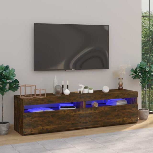 Berkfield Home TV Cabinet with LED Lights 2 pcs Smoked Oak 75x35x40 cm in Brown - Size: 75 x 35 x 40 cm - image 1