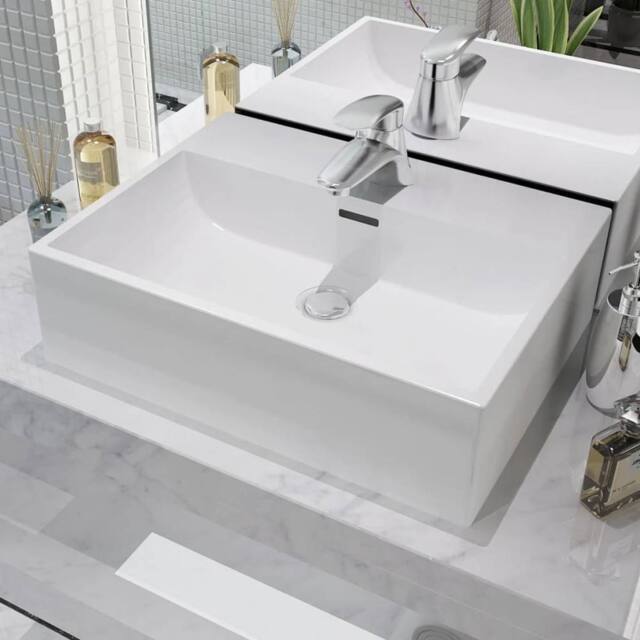 Berkfield Home Basin with Faucet Hole Ceramic White 51.5x38.5x15 cm - image 1