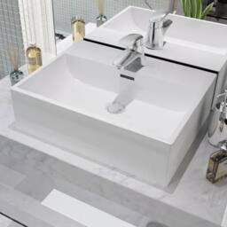 Berkfield Home Basin with Faucet Hole Ceramic White 51.5x38.5x15 cm - thumbnail 1