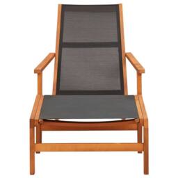 Berkfield Home Durable Garden Chair with Footrest Solid Eucalyptus Wood & Textilene in Black - thumbnail 3