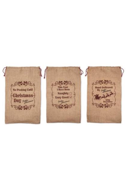 KDMD Hessian Santa Sack Brown Christmas Stocking Assorted Designs - image 1