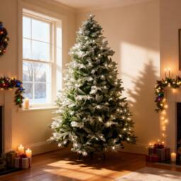 Shatchi Pre-Lit Snow Flocked Christmas Tree with Cool White Lights in Green - Size: 5ft - thumbnail 2