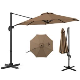 Costway Round Outdoor Patio Umbrella 294 x 248 cm Cantilever Umbrella in Brown - thumbnail 1