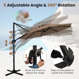 Costway Round Outdoor Patio Umbrella 294 x 248 cm Cantilever Umbrella in Brown - thumbnail 5