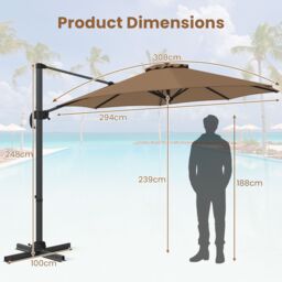 Costway Round Outdoor Patio Umbrella 294 x 248 cm Cantilever Umbrella in Brown - thumbnail 2