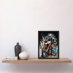 Artery8 Motocross Race Driver Number 7 Racing Action Shot Artwork Framed Wall Art Print A4 in Black - thumbnail 2