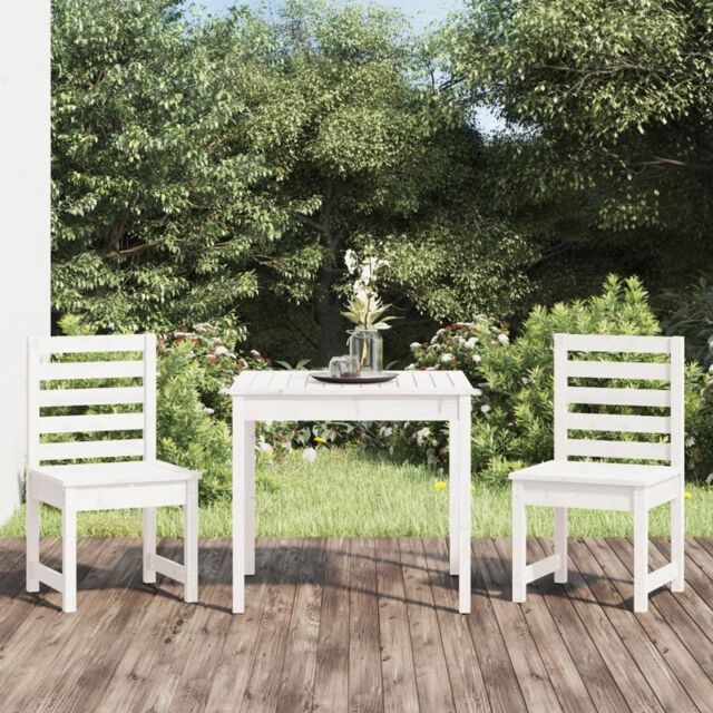 Berkfield Home 3 Piece Garden Bistro Set White Solid Wood Pine - image 1